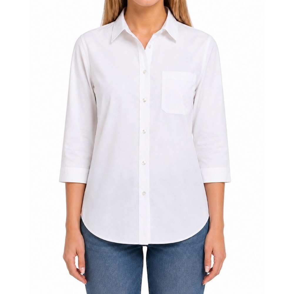 Lands End Womens White Button Down Shirt Blouse No Iron Supima Cotton Size 14